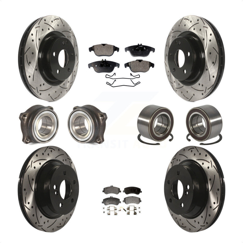 Front Rear Wheel Hub Bearings Assembly Coated Disc Brake Rotors And Semi-Metallic Pads Kit (10Pc) For Mercedes-Benz GLK350 GLK250 KBB-107360 by Transit Auto