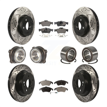 Front Rear Wheel Hub Bearings Assembly Coated Disc Brake Rotors And Semi-Metallic Pads Kit (10Pc) For Mercedes-Benz E350 E400 With 322mm Diameter Rotor KBB-107361 by Transit Auto