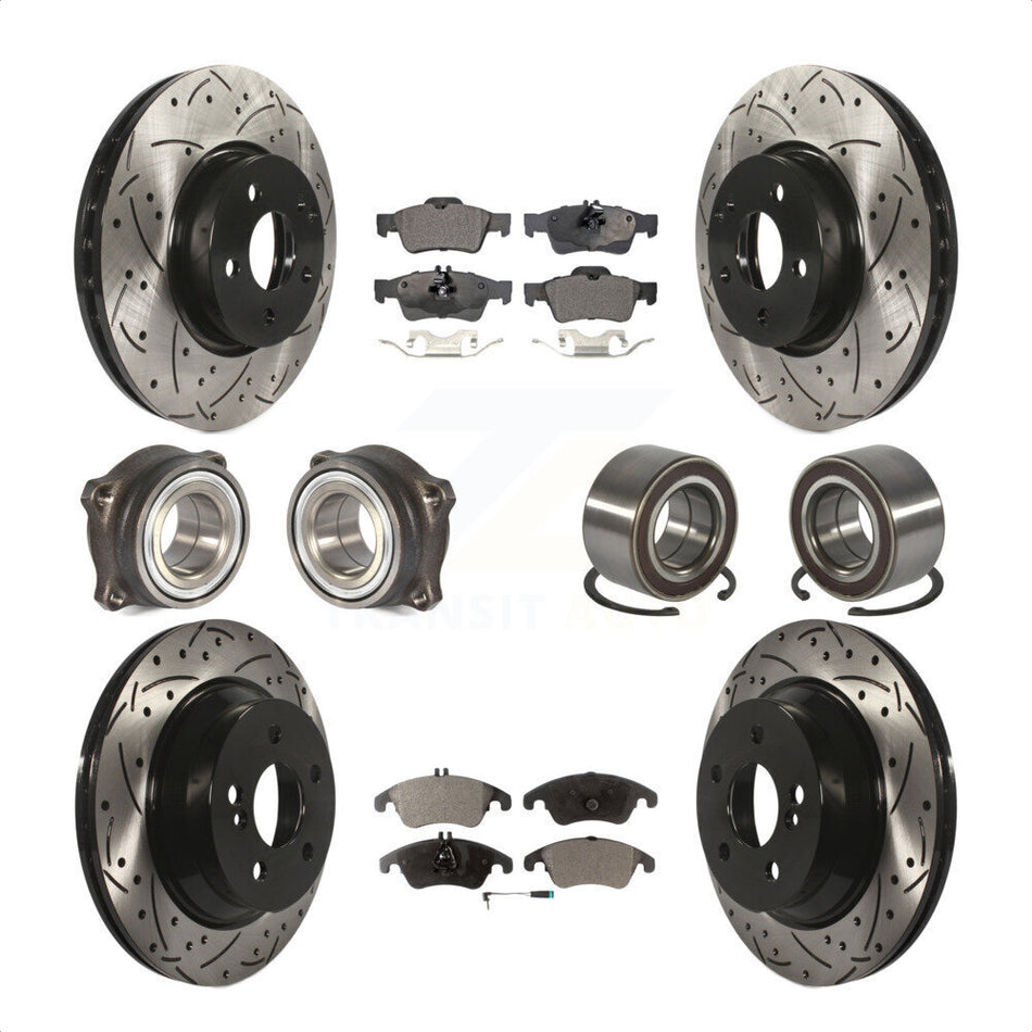 Front Rear Wheel Hub Bearings Assembly Coated Disc Brake Rotors And Semi-Metallic Pads Kit (10Pc) For Mercedes-Benz E350 E400 With 322mm Diameter Rotor KBB-107361 by Transit Auto