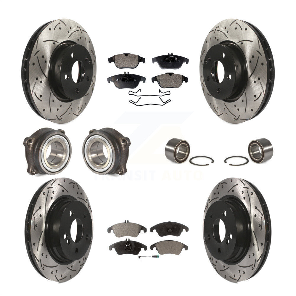 Front Rear Wheel Hub Bearings Assembly Coated Disc Brake Rotors And Semi-Metallic Pads Kit (10Pc) For Mercedes-Benz E350 With 322mm Diameter Rotor KBB-107362 by Transit Auto