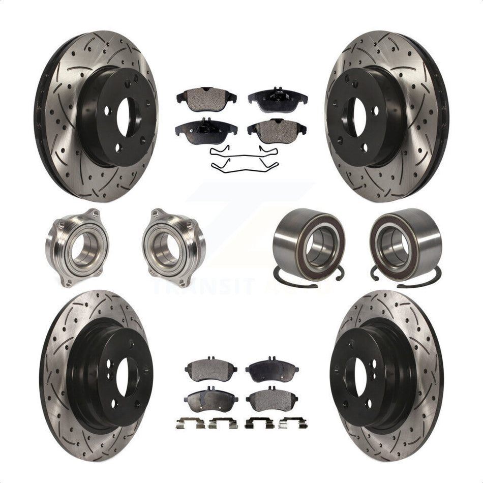 Front Rear Wheel Hub Bearings Assembly Coated Disc Brake Rotors And Semi-Metallic Pads Kit (10Pc) For Mercedes-Benz C300 KBB-107363 by Transit Auto
