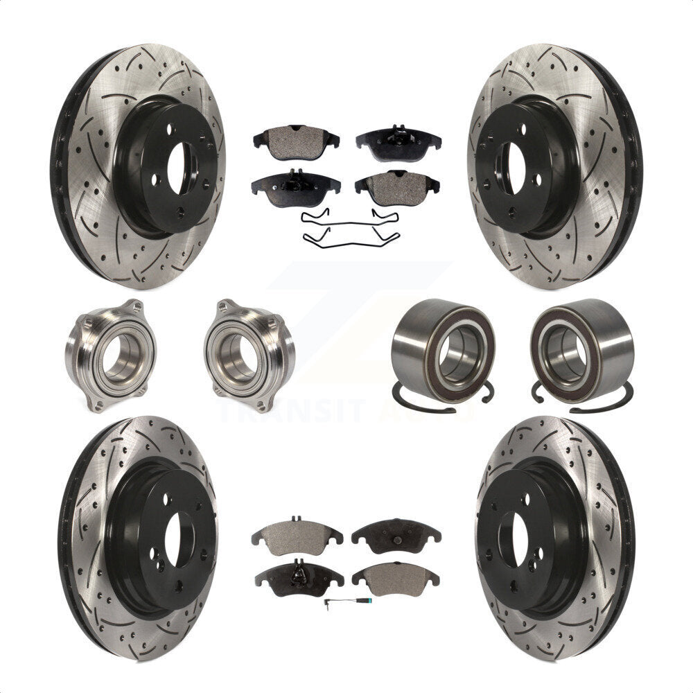 Front Rear Wheel Hub Bearings Assembly Coated Disc Brake Rotors And Semi-Metallic Pads Kit (10Pc) For Mercedes-Benz C300 C350 KBB-107365 by Transit Auto