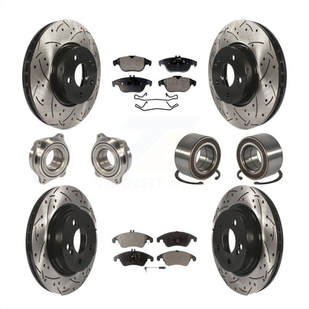 Front Rear Wheel Hub Bearings Assembly Coated Disc Brake Rotors And Semi-Metallic Pads Kit (10Pc) For Mercedes-Benz C300 C350 KBB-107365 by Transit Auto