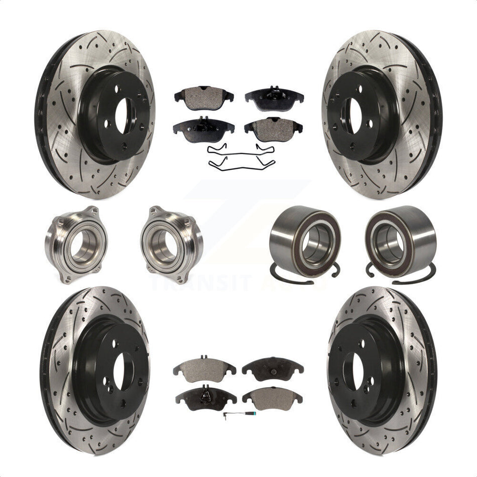 Front Rear Wheel Hub Bearings Assembly Coated Disc Brake Rotors And Semi-Metallic Pads Kit (10Pc) For Mercedes-Benz C300 C350 KBB-107365 by Transit Auto