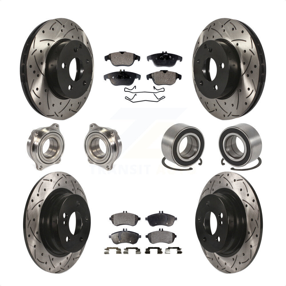 Front Rear Wheel Hub Bearings Assembly Coated Disc Brake Rotors And Semi-Metallic Pads Kit (10Pc) For 2010-2010 Mercedes-Benz C300 C250 AWD KBB-107366 by Transit Auto