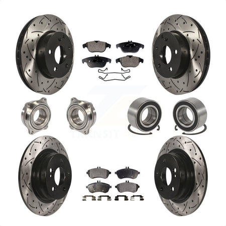Front Rear Wheel Hub Bearings Assembly Coated Disc Brake Rotors And Semi-Metallic Pads Kit (10Pc) For 2010-2010 Mercedes-Benz C300 C250 AWD KBB-107366 by Transit Auto