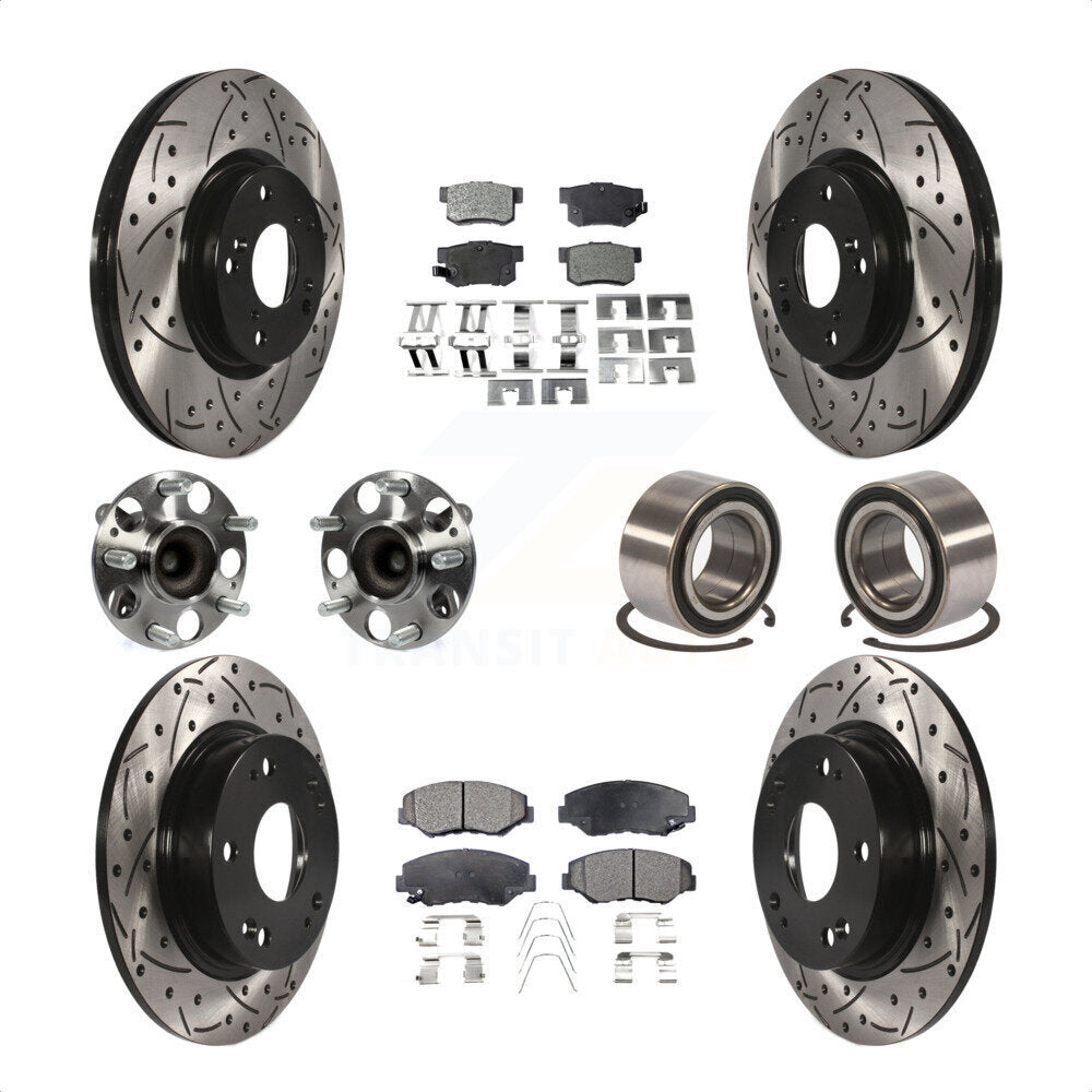 Front Rear Wheel Hub Bearings Assembly Coated Disc Brake Rotors And Semi-Metallic Pads Kit (10Pc) For Honda Civic KBB-107374 by Transit Auto