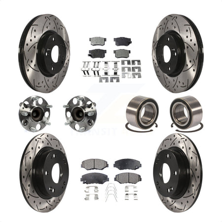 Front Rear Wheel Hub Bearings Assembly Coated Disc Brake Rotors And Semi-Metallic Pads Kit (10Pc) For Honda Civic KBB-107374 by Transit Auto