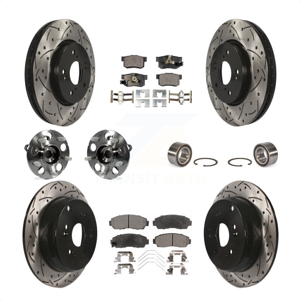 Front Rear Wheel Hub Bearings Assembly Coated Disc Brake Rotors And Semi-Metallic Pads Kit (10Pc) For 2012-2016 Honda CR-V AWD KBB-107399 by Transit Auto