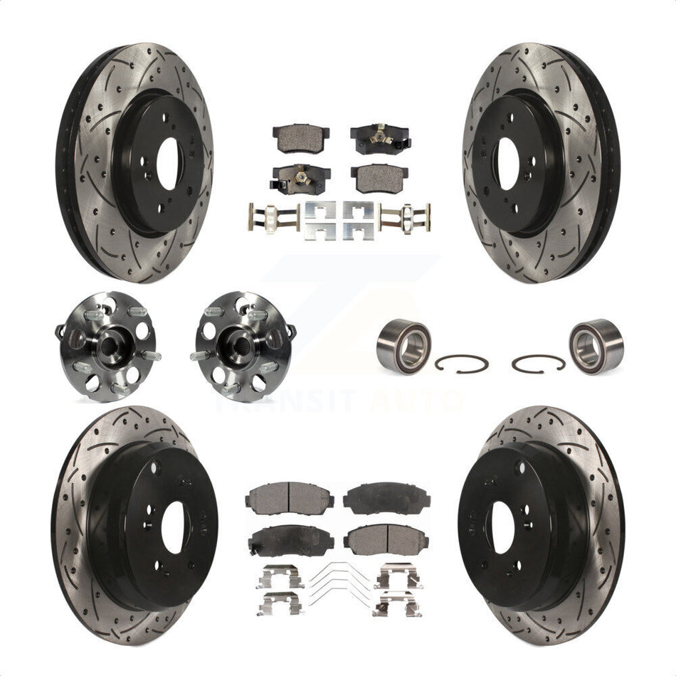 Front Rear Wheel Hub Bearings Assembly Coated Disc Brake Rotors And Semi-Metallic Pads Kit (10Pc) For 2012-2016 Honda CR-V AWD KBB-107399 by Transit Auto