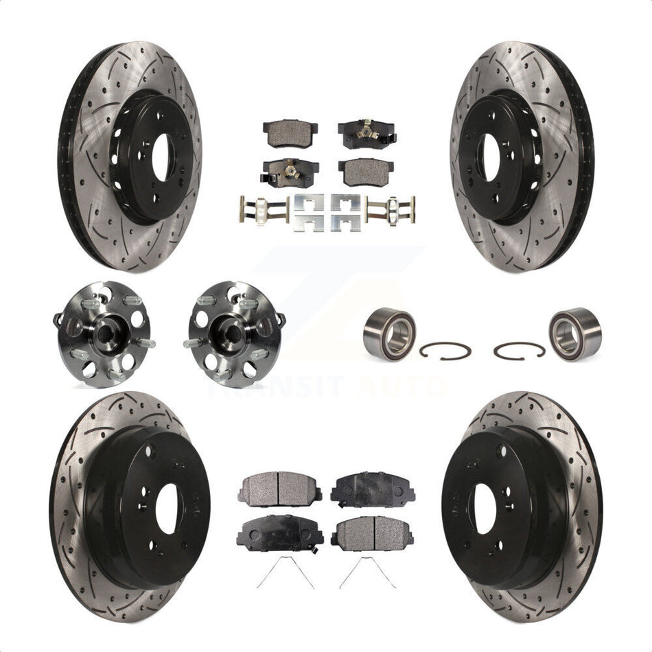 Front Rear Wheel Hub Bearings Assembly Coated Disc Brake Rotors And Semi-Metallic Pads Kit (10Pc) For 2013-2016 Acura RDX AWD KBB-107400 by Transit Auto