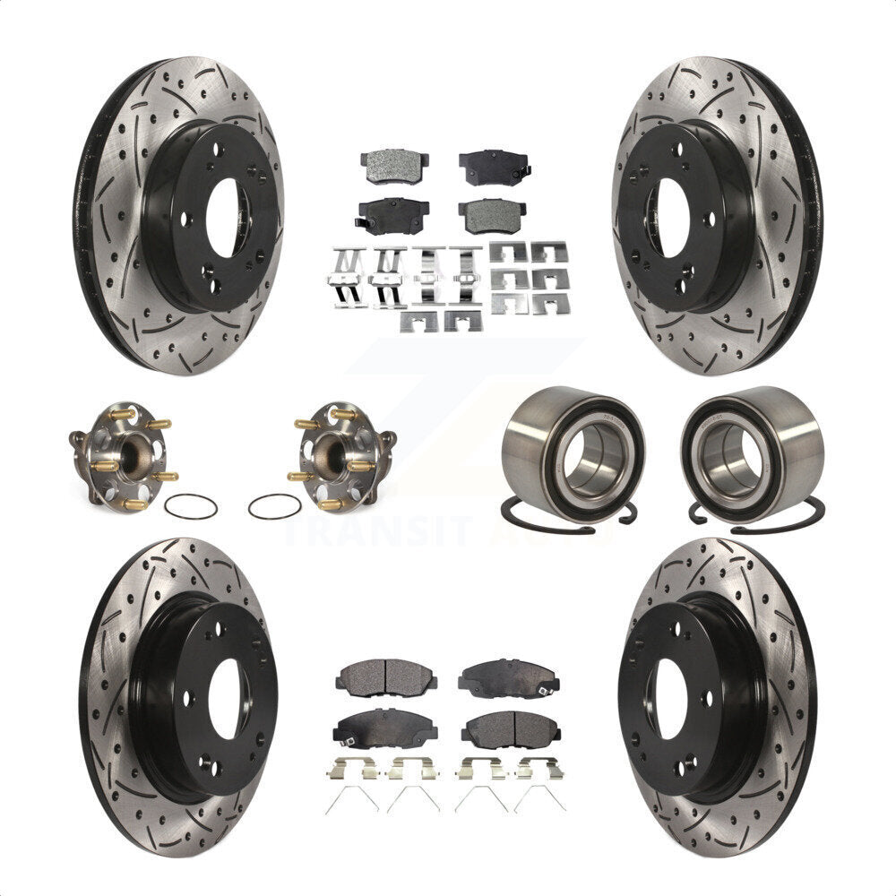 Front Rear Wheel Hub Bearings Assembly Coated Disc Brake Rotors And Semi-Metallic Pads Kit (10Pc) For Honda Civic KBB-107401 by Transit Auto