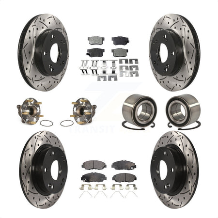 Front Rear Wheel Hub Bearings Assembly Coated Disc Brake Rotors And Semi-Metallic Pads Kit (10Pc) For Honda Civic KBB-107401 by Transit Auto