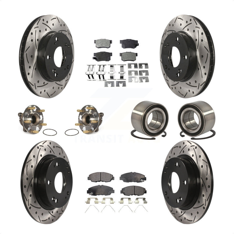 Front Rear Wheel Hub Bearings Assembly Coated Disc Brake Rotors And Semi-Metallic Pads Kit (10Pc) For Honda Civic KBB-107401 by Transit Auto