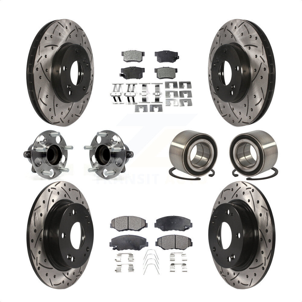 Front Rear Wheel Hub Bearings Assembly Coated Disc Brake Rotors And Semi-Metallic Pads Kit (10Pc) For Honda Civic KBB-107402 by Transit Auto