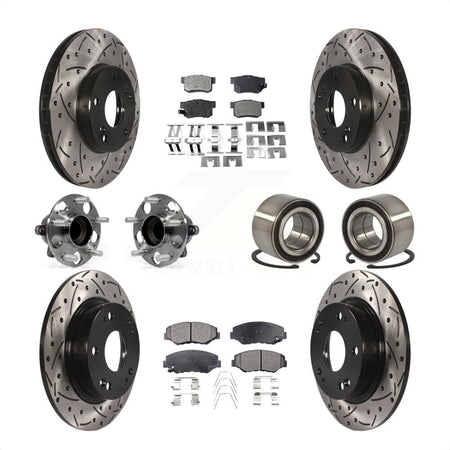 Front Rear Wheel Hub Bearings Assembly Coated Disc Brake Rotors And Semi-Metallic Pads Kit (10Pc) For Honda Civic KBB-107402 by Transit Auto