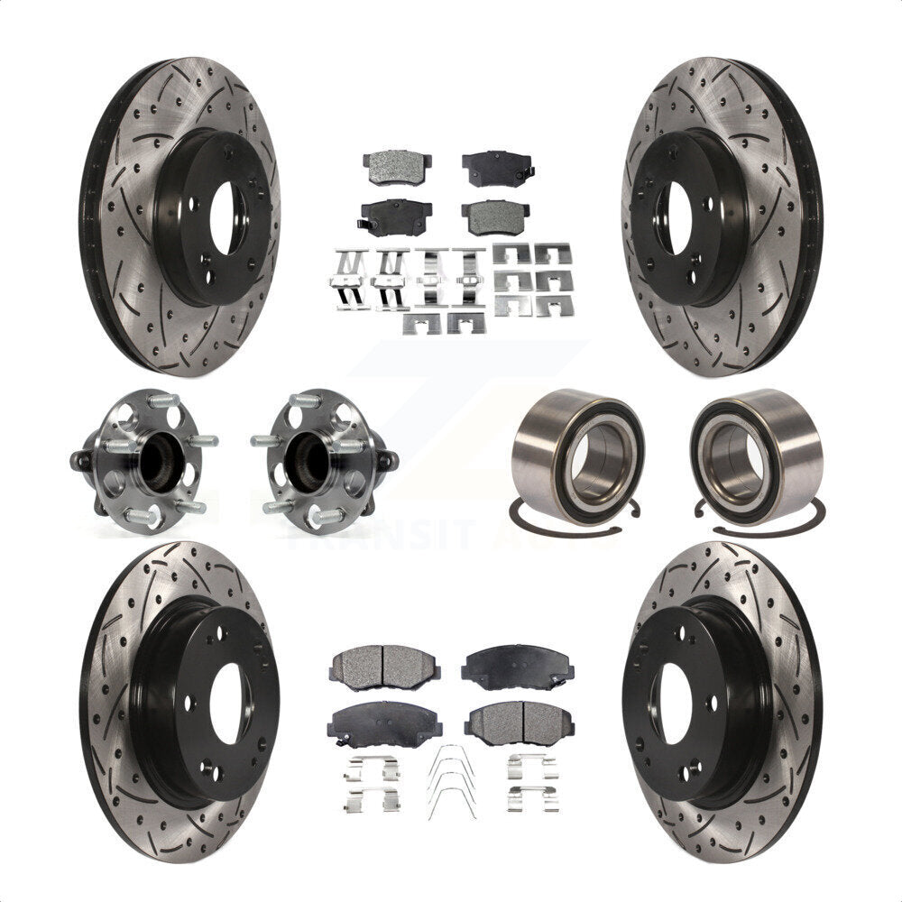Front Rear Wheel Hub Bearings Assembly Coated Disc Brake Rotors And Semi-Metallic Pads Kit (10Pc) For 2015 Acura ILX 2.0L KBB-107404 by Transit Auto