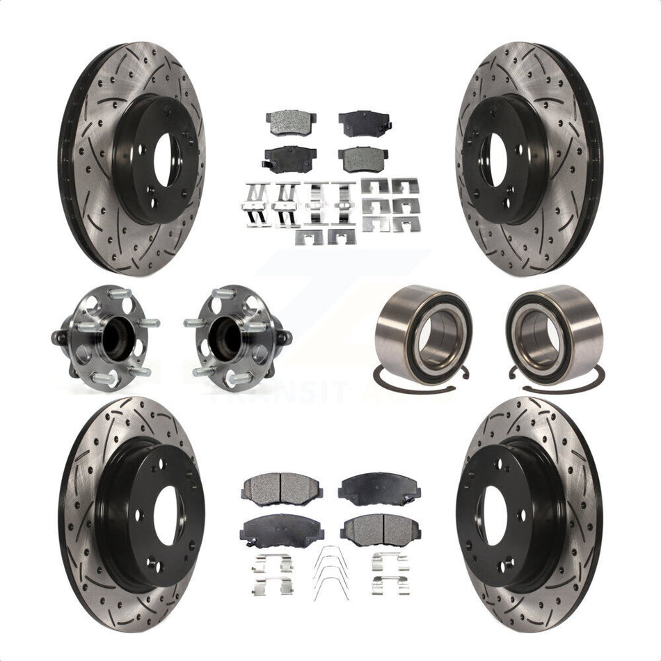 Front Rear Wheel Hub Bearings Assembly Coated Disc Brake Rotors And Semi-Metallic Pads Kit (10Pc) For 2015 Acura ILX 2.0L KBB-107404 by Transit Auto