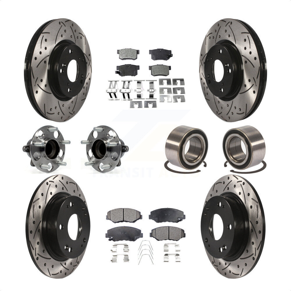 Front Rear Wheel Hub Bearings Assembly Coated Disc Brake Rotors And Semi-Metallic Pads Kit (10Pc) For 2013-2015 Acura ILX 2.4L KBB-107405 by Transit Auto