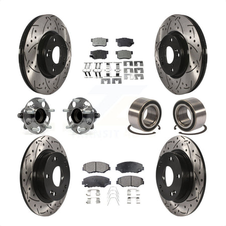 Front Rear Wheel Hub Bearings Assembly Coated Disc Brake Rotors And Semi-Metallic Pads Kit (10Pc) For 2013-2015 Acura ILX 2.4L KBB-107405 by Transit Auto