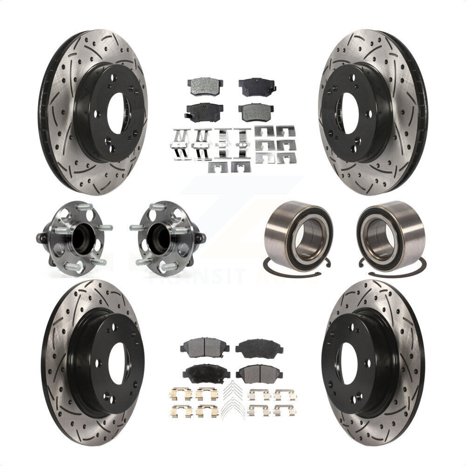 Front Rear Wheel Hub Bearings Assembly Coated Disc Brake Rotors And Semi-Metallic Pads Kit (10Pc) For 2015 Acura ILX 1.5L KBB-107406 by Transit Auto