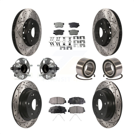 Front Rear Wheel Hub Bearings Assembly Coated Disc Brake Rotors And Semi-Metallic Pads Kit (10Pc) For 2016 Acura ILX KBB-107407 by Transit Auto