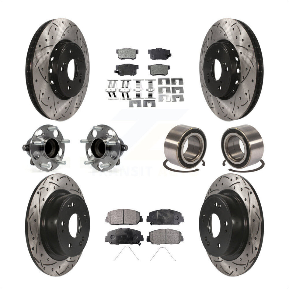 Front Rear Wheel Hub Bearings Assembly Coated Disc Brake Rotors And Semi-Metallic Pads Kit (10Pc) For 2016 Acura ILX KBB-107407 by Transit Auto