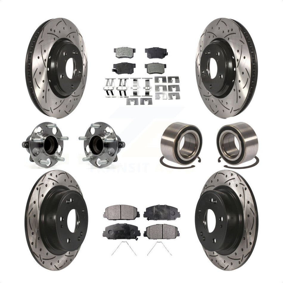 Front Rear Wheel Hub Bearings Assembly Coated Disc Brake Rotors And Semi-Metallic Pads Kit (10Pc) For 2017-2018 Acura ILX KBB-107408 by Transit Auto