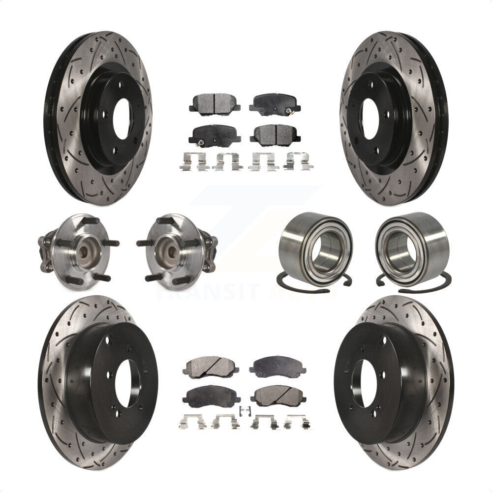 Front Rear Wheel Hub Bearings Assembly Coated Disc Brake Rotors And Semi-Metallic Pads Kit (10Pc) For 2013 Mitsubishi Outlander FWD with 3.0L KBB-107415 by Transit Auto