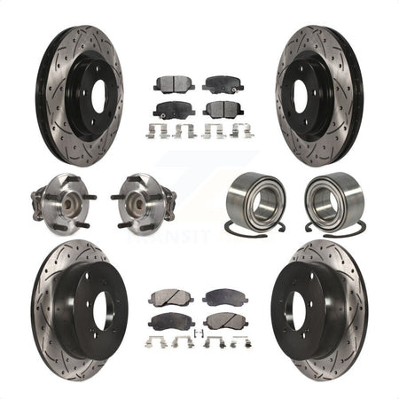 Front Rear Wheel Hub Bearings Assembly Coated Disc Brake Rotors And Semi-Metallic Pads Kit (10Pc) For 2013 Mitsubishi Outlander FWD with 3.0L KBB-107415 by Transit Auto