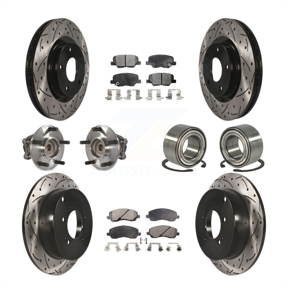 Front Rear Wheel Hub Bearings Assembly Coated Disc Brake Rotors And Semi-Metallic Pads Kit (10Pc) For 2013 Mitsubishi Outlander FWD with 3.0L KBB-107415 by Transit Auto