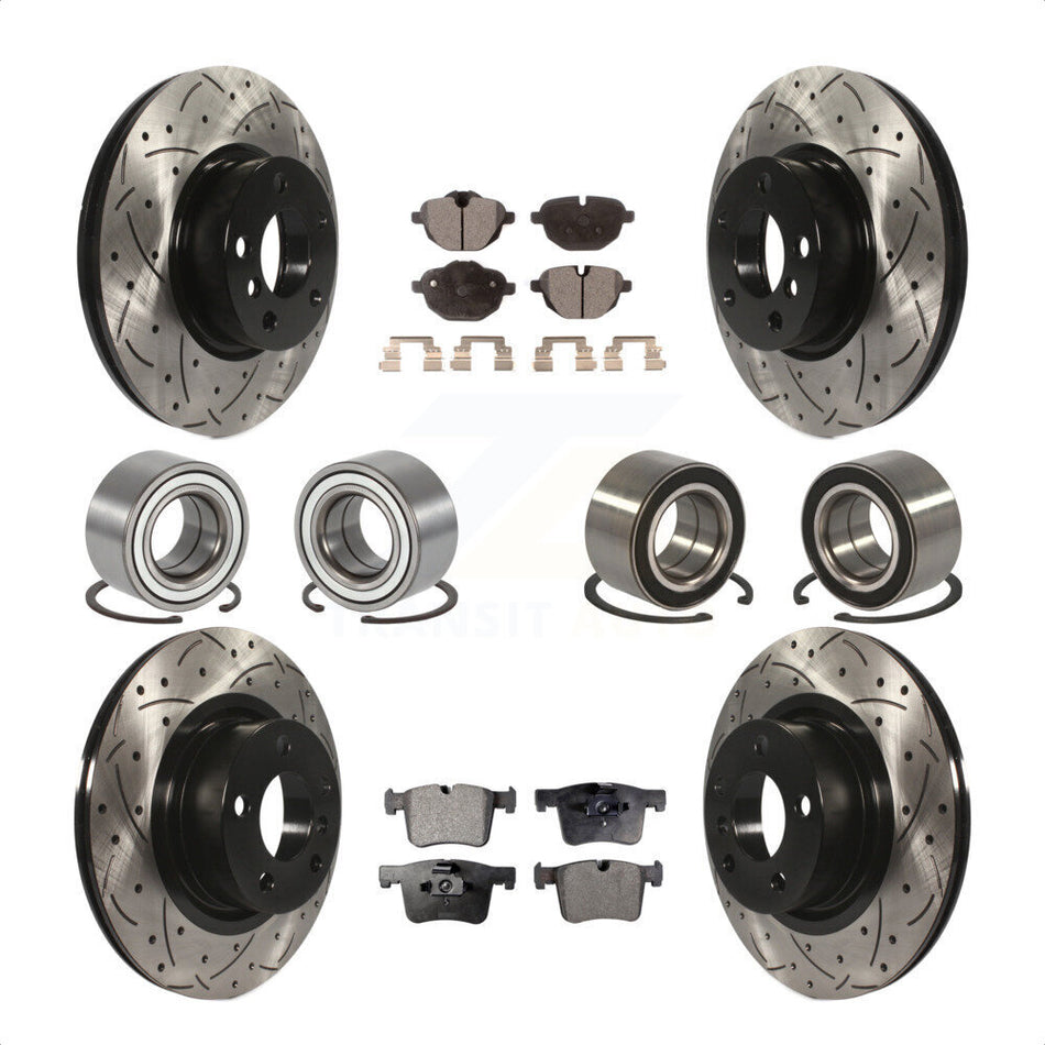Front Rear Wheel Bearings Coated Disc Brake Rotors And Semi-Metallic Pads Kit (10Pc) For BMW X3 KBB-107423 by Transit Auto