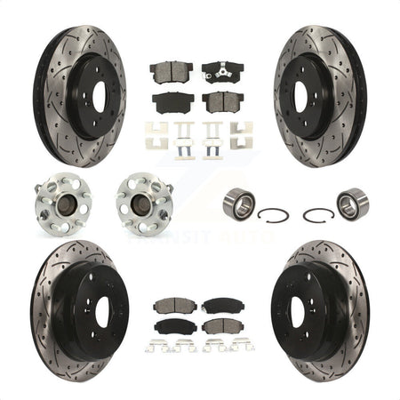 Front Rear Wheel Hub Bearings Assembly Coated Disc Brake Rotors And Semi-Metallic Pads Kit (10Pc) For 2007-2011 Honda CR-V FWD KBB-107438 by Transit Auto
