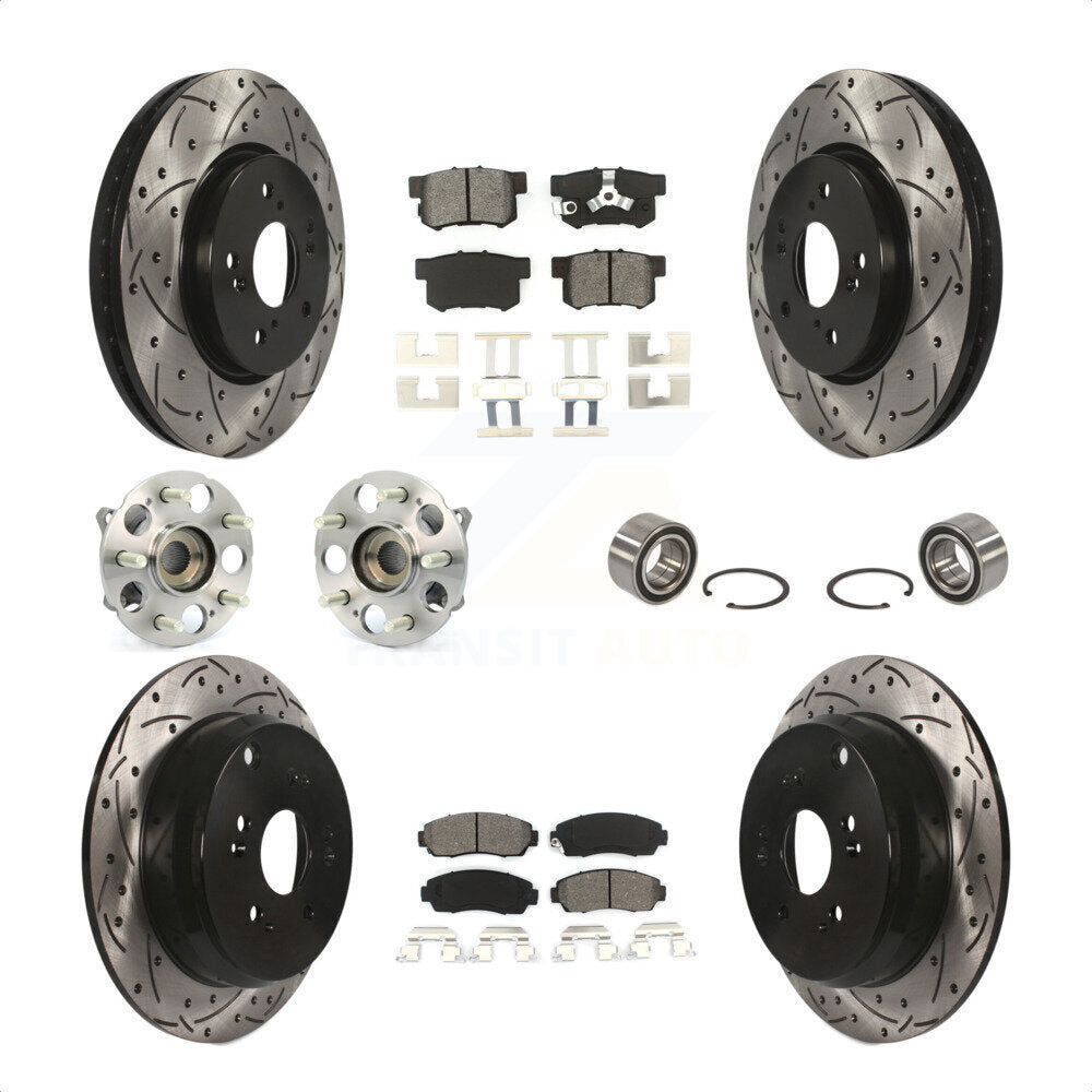 Front Rear Wheel Hub Bearings Assembly Coated Disc Brake Rotors And Semi-Metallic Pads Kit (10Pc) For Honda CR-V Acura RDX KBB-107439 by Transit Auto