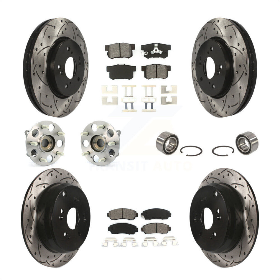 Front Rear Wheel Hub Bearings Assembly Coated Disc Brake Rotors And Semi-Metallic Pads Kit (10Pc) For Honda CR-V Acura RDX KBB-107439 by Transit Auto