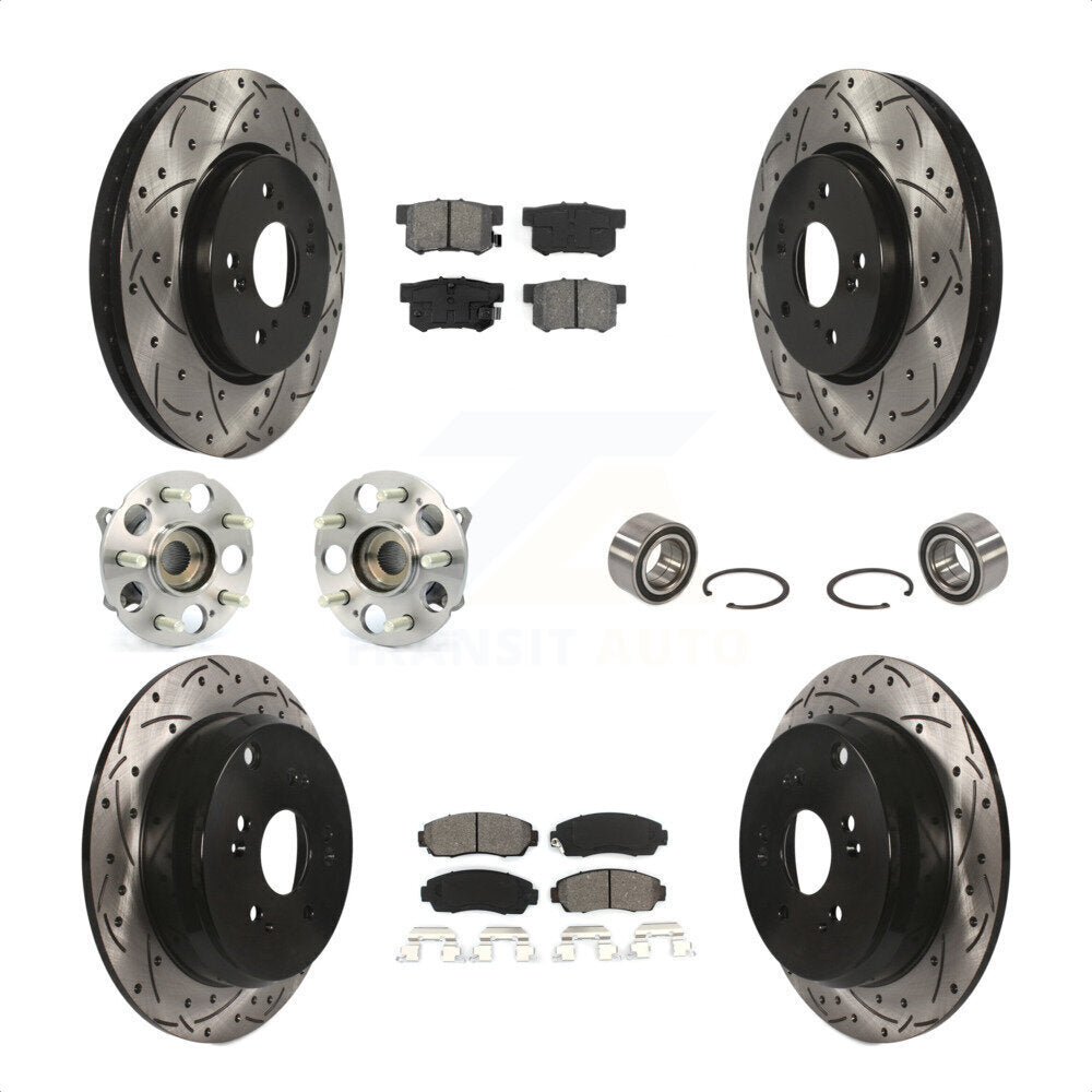 Front Rear Wheel Hub Bearings Assembly Coated Disc Brake Rotors And Semi-Metallic Pads Kit (10Pc) For Acura RDX KBB-107440 by Transit Auto