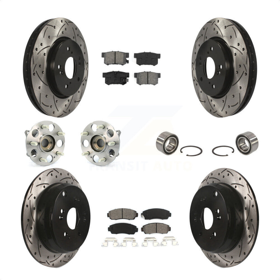 Front Rear Wheel Hub Bearings Assembly Coated Disc Brake Rotors And Semi-Metallic Pads Kit (10Pc) For Acura RDX KBB-107440 by Transit Auto
