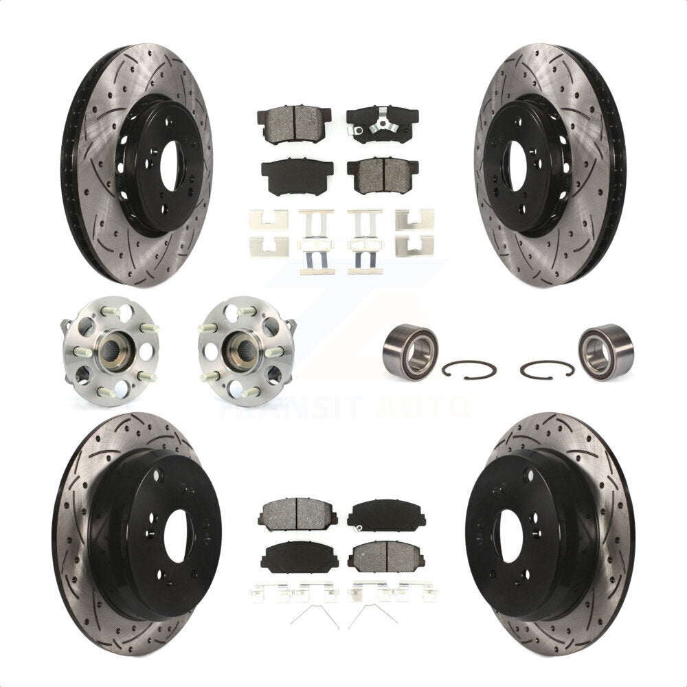 Front Rear Wheel Hub Bearings Assembly Coated Disc Brake Rotors And Semi-Metallic Pads Kit (10Pc) For 2017-2018 Acura RDX AWD KBB-107441 by Transit Auto