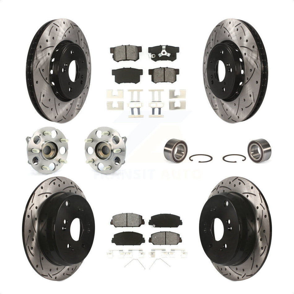 Front Rear Wheel Hub Bearings Assembly Coated Disc Brake Rotors And Semi-Metallic Pads Kit (10Pc) For 2017-2018 Acura RDX AWD KBB-107441 by Transit Auto