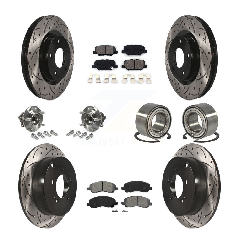 Front Rear Wheel Hub Bearings Assembly Coated Disc Brake Rotors And Semi-Metallic Pads Kit (10Pc) For 2013 Mitsubishi Outlander AWD with 3.0L Without 7 Passenger Seating KBB-107449 by Transit Auto