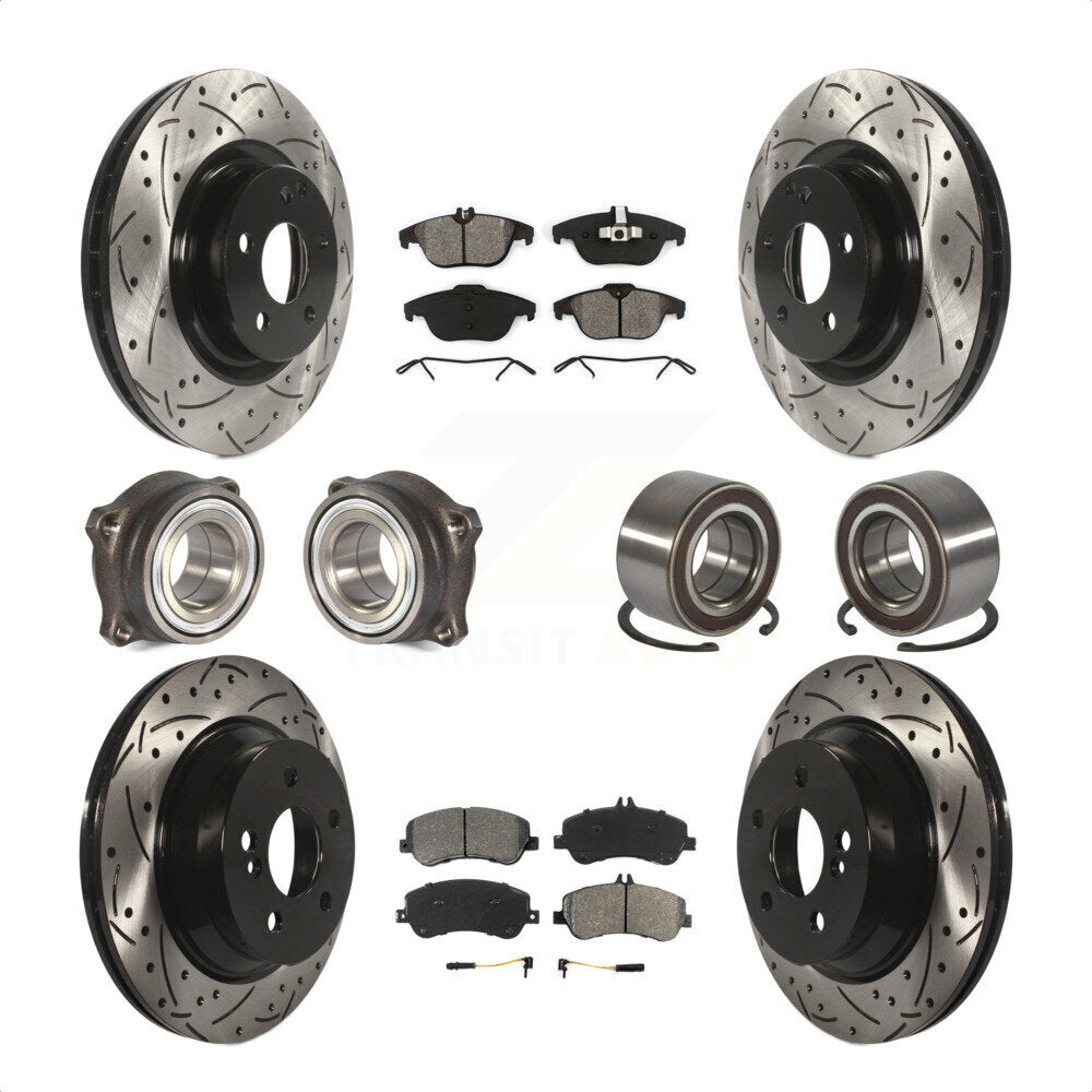 Front Rear Wheel Hub Bearings Assembly Coated Disc Brake Rotors And Semi-Metallic Pads Kit (10Pc) For Mercedes-Benz GLK350 GLK250 KBB-107459 by Transit Auto