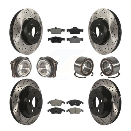 Front Rear Wheel Hub Bearings Assembly Coated Disc Brake Rotors And Semi-Metallic Pads Kit (10Pc) For Mercedes-Benz E350 E400 With 322mm Diameter Rotor KBB-107460 by Transit Auto