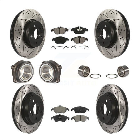 Front Rear Wheel Hub Bearings Assembly Coated Disc Brake Rotors And Semi-Metallic Pads Kit (10Pc) For Mercedes-Benz E350 With 322mm Diameter Rotor KBB-107461 by Transit Auto