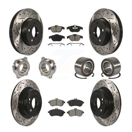 Front Rear Wheel Hub Bearings Assembly Coated Disc Brake Rotors And Semi-Metallic Pads Kit (10Pc) For Mercedes-Benz C300 KBB-107462 by Transit Auto