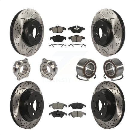 Front Rear Wheel Hub Bearings Assembly Coated Disc Brake Rotors And Semi-Metallic Pads Kit (10Pc) For 2014 Mercedes-Benz E350 Convertible Coupe With 322mm Diameter Rotor KBB-107463 by Transit Auto