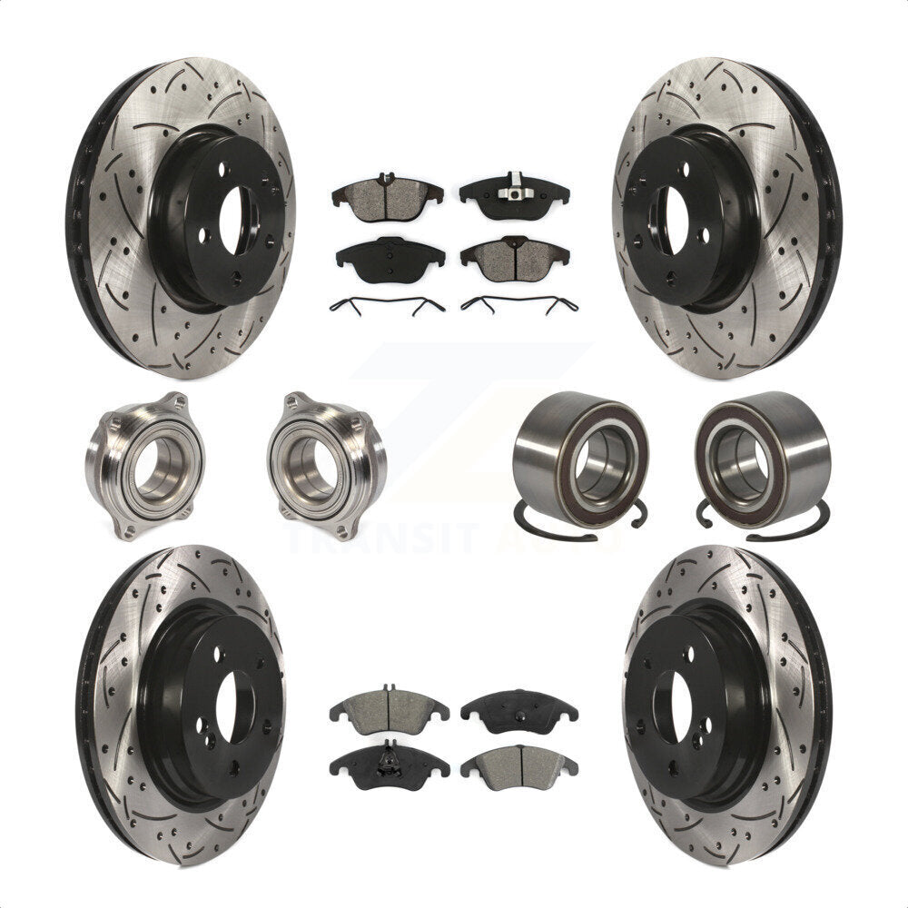 Front Rear Wheel Hub Bearings Assembly Coated Disc Brake Rotors And Semi-Metallic Pads Kit (10Pc) For Mercedes-Benz C300 C350 KBB-107464 by Transit Auto