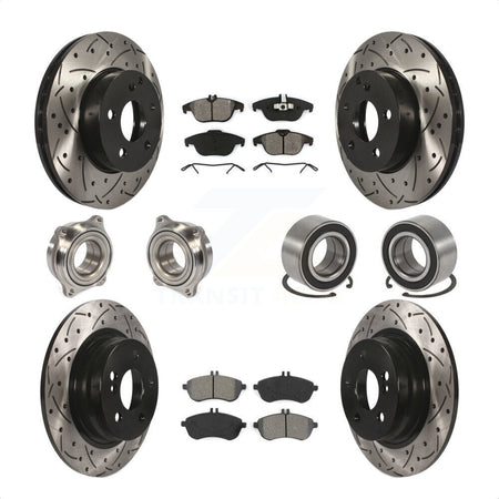Front Rear Wheel Hub Bearings Assembly Coated Disc Brake Rotors And Semi-Metallic Pads Kit (10Pc) For 2010-2010 Mercedes-Benz C300 C250 AWD KBB-107465 by Transit Auto