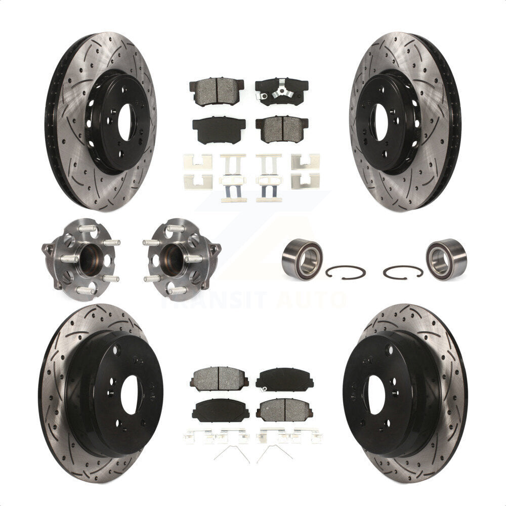 Front Rear Wheel Hub Bearings Assembly Coated Disc Brake Rotors And Semi-Metallic Pads Kit (10Pc) For 2013-2018 Acura RDX FWD KBB-107467 by Transit Auto