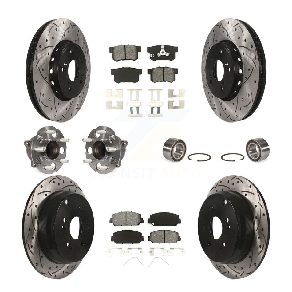 Front Rear Wheel Hub Bearings Assembly Coated Disc Brake Rotors And Semi-Metallic Pads Kit (10Pc) For 2013-2018 Acura RDX FWD KBB-107467 by Transit Auto