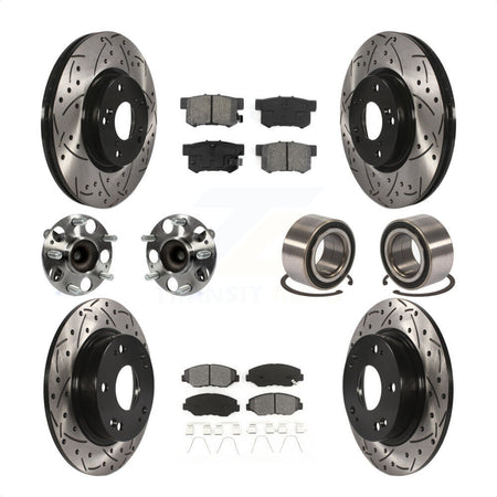 Front Rear Wheel Hub Bearings Assembly Coated Disc Brake Rotors And Semi-Metallic Pads Kit (10Pc) For Honda Civic KBB-107473 by Transit Auto